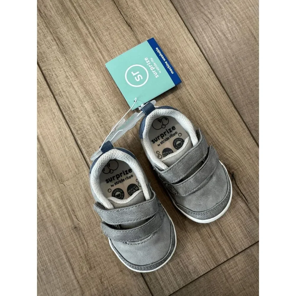 Surprize Stride Rite Chase Baby Boy‎ Size 3 Gray Hook Loop Sneakers shoes